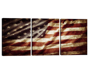 Stretched Canvas Print Wall Pictures for Living Room Premium American Flag Retro Wrinkle Artwork Modern Painting 3 Piece Framed Posters and Prints Gallery Wrap Stretched 12''W x 16''H x 3