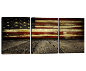 Canvas Artwork Retro USA American Flag Painting for Living Room Decor 3 Piece Wall Art Modern Home Decor Picture United States Independence Day Giclee Prints Posters Framed Stretched 12''W x 16''H x 3