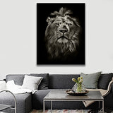 Printed Posters and Prints Black White Animal Lion Picture Wall Art on Canvas for Living Room Home Decor Stretched Ready to Hang (16 X 20 Inch)