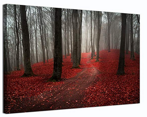 Yatsen Bridge Large Black White Red Forest Painting Modern Landscape Canvas Wall Art Posters and Prints Pictures for Living Room Stretched Ready to Hang (40"W X 30"H)