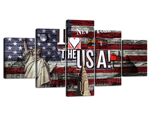 US Flag Wall Art Washington Canvas Print Picture Statue of Liberty Artwork Wall Decor NY Bus For Living Room Bedroom Framed Ready to Hang - 60''W x 32''H
