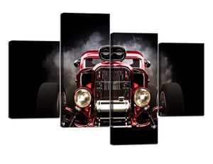 4 Panel Wall Art Old Vintage Truck Painting Pictures Print On Canvas Car The Picture For Home Modern Decoration 4 Piece Oil Posters And Prints Picture Art Wall for Wall Decor（40''Wx28''H）
