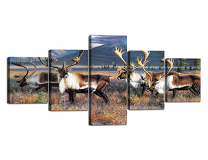 Yan Quan 5 Panels Black White Elk Wall Artwork, Four Elks on The Prairie in Autumn Pictures Prints on Canvas Modern Wrapped Decorative Giclee Posters Home Office Decoration - 50''W x 24''H