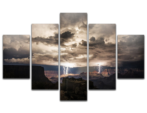 5 Piece Wall Art Painting Lightning Strikes in The Grand Canyon Dark Cloud Modern Home Decor Pictures Prints On Canvas Landscape The Picture Decor Print for Living Room Bedroom - 70''W x 40''H