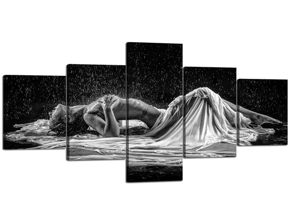 Yan Quan 5 Panels Sexy Woman Bedroom Decoration Wall Art Nude Woman in Rain Giclee Canvas Prints Artwork Ready to Hang Modern Sexy Gallery-Wrapped Prints Posters Home Decor - 50''W x 24''H