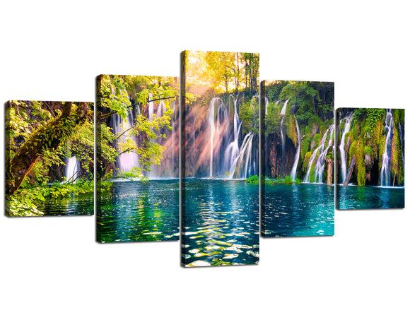 Waterfall Paintings Canvas Wall Art for Living Room Posters and Prints Nature Home Decorations 5 Piece Pictures Framed Stretched Ready to Hang (60