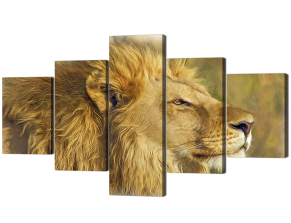 Yan Quan 5 Piece Giclee Canvas Wall Art Painting Prints Lion Pictures Artwork on Canvas Decor for Living Room Bedroom Animal Poster Strethed Framed Gallery-Wrapped Ready to Hang(50''Wx 24''H)