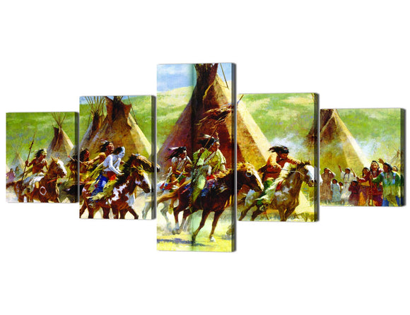 5 Panels/Pieces Paintings for Running Horse Pictures Landscape Modern Home Decor Wall Art Painting Wood Inside Framed Hanging Wall Decoration Abstract Painting(50