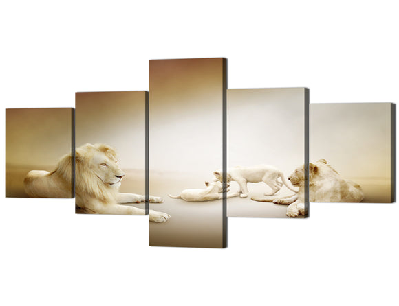 Yan Quan Giclee Canvas Prints Framed Wall Art 5 Piece Gallery-Wrapped Lion Pictures Painting on Canvas for Living Room Animal Poster Prints for Home Decor Framed Ready to Hang(50''Wx 24''H)