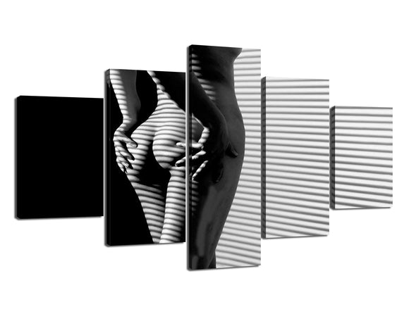 Black and White Artwork Nude Body Women Sexuality Canvas Prints Painting 5 piece Home Decor Wall Art for Living Room Bedroom Gallery-wrapped Framed Stretched (70''W x 40''H)