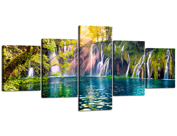 Art Work Wall Painting Picture Photo Art Print on Split Waterfall Panel Canvas Painting for Living Room Kitchen Oil Painting 5 PCS HD Printed Painting Home Wall Decor(50''Wx24''H)