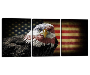 3 Piece Wall Art Canvas American Flag Eagle Hawk Prints Posters Stretched Framed Wall Pictures Living Room Independence Day Painting Wall Decor Home Decoration 12''W x 16''H x 3
