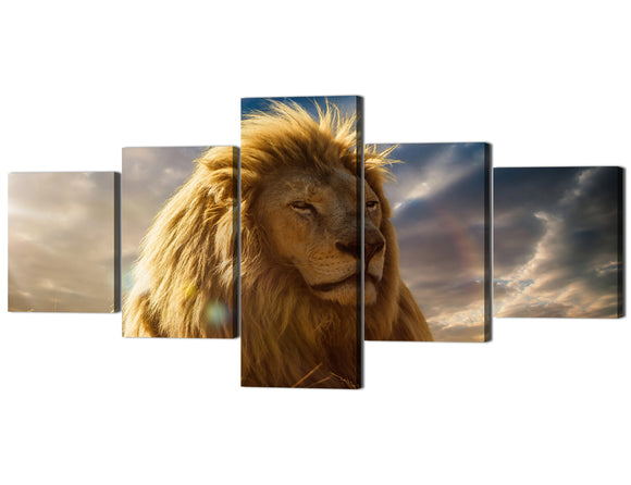 Giclee HD Painting Print Canvas Prints Framed Wall Art 5 Piece Gallery-Wrapped Lion Pictures Painting on Canvas for Living Room Animal Poster Prints for Home Decor Framed Ready to Hang(50''Wx 24''H)