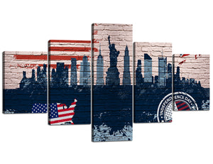 Yan Quan Abstract USA Flag Painting on Canvas New York City Canvas Prints Statue Liberty Wall Art Eagle Independence Day Paintings Graffiti Picture -70''W x 40''H