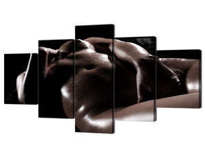 Modern Sexy Wall Decor Dark Photo Nude Lady Body Water Drops Picture Prints on Canvas Wall Art 5 Panels Stretched Framed Artwork Ready to Hang Bedroom Decoration - 60''W x 32''H