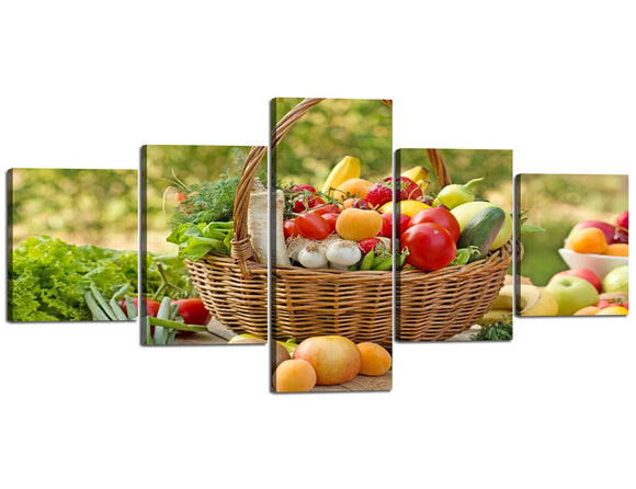 Wall Art For Kitchen Dining Room Home Decorations 5 Panel Painting on Canvas Fruit Vegetables Picture Posters and Prints Framed Stretched (50