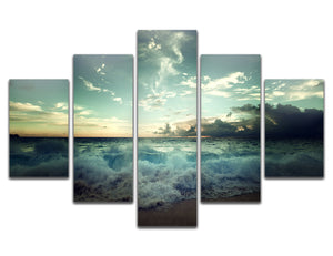5 Panels Canvas Sea Sunset Skyline Wall Art Pictures Posters Painting with Stretched and Framed Artwork Ready to Hang for Living Room Home Bedroom Wall Decorations 70''W x 40''H