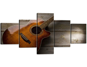 Music Wall Art Abstract Guitar Woods Canvas Prints Art Home Decor for Living Room Bedroom Modern Still Life Pictures 5 Pieces Pictures HD Printed Painting(50''Wx24''H)