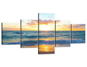 5 Piece High Resolution Wall Art Decor Bright Sunshine over the White Wave Painting on Canvas Picture Stretched On Wooden Frame Ready to Hang for Modern Home Decoration - 50''W x 24''H