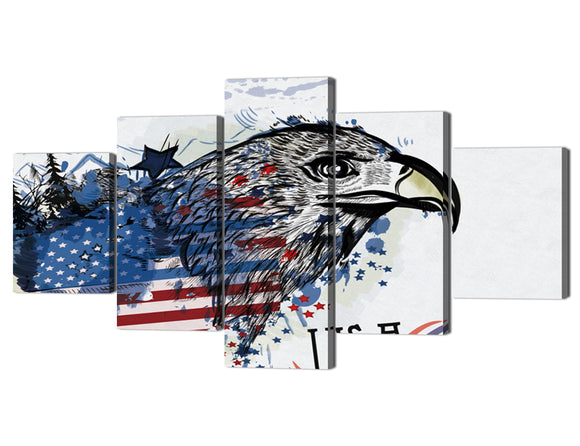 Yan Quan 5 Panels Canvas Wall Art - Abstract United States Flag Blue Bald Eagle Paintings Modern Prints Home Decor Wall Background Picture Giclee Artwork - 60''W x 32''H
