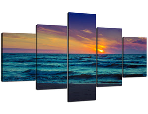 Modern Seascape Artwork for Home Decor Beach Sunset Large Wave Picture Prints on Canvas Wall Art Wrapped with Wooden Frame Ready to Hang for Living Room Bedroom Decoration - 70"W x 40"H