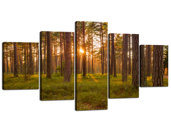 Art Work HD Printed Paintings Forest Oil Painting Trees on Walls Green 5 Panel Fine Art for Living Room,Stretched,Ready to Hang Home Decoration(60''Wx32''H)