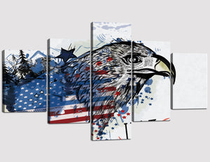 5 Piece Canvas Wall Art - Vintage Wall Decor Bald Eagle on Star Strip American Flag Background - Modern Home Decor Stretched Framed Ready to Hang - 70''W x 40''H