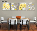 HJL Art -- Bathroom Wall Art Yellow and Gray Flower Canvas Painting Wall Decor for Living Room Bedroom Home Decorations Bird Pictures Framed Artwork Ready to Hang(12''W x 12''H x4)