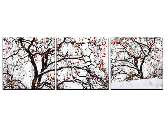 Tree in the Winter Canvas Modern Painting 3 piece wall art, Black and White Red HD Prints Pictures Giclee Artwork Wall Art for Living Room Home Decor Wooden Framed Stretched Ready to Hang (35