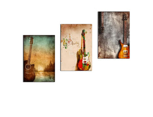 3 Panels Modern Music Theme Artwork for Walls - With 3 Cool Band Guitar Painting - Canvas for Living Room Home Office Decorations - 60''Wx28''H