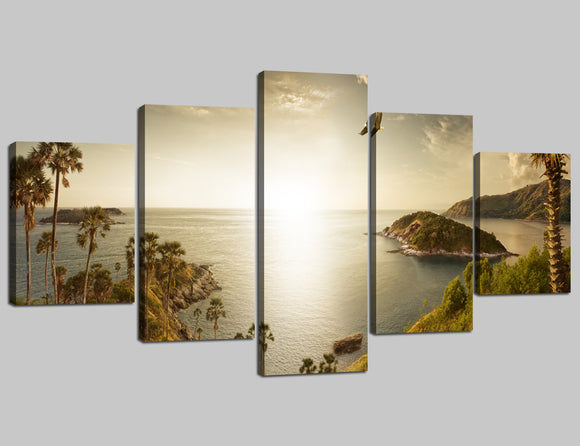 5 Pieces Modern Canvas Painting Wall Art The Picture for Home Decoration Tropic Island Sunset Landscape Print On Canvas Artwork for Wall Decor for Living Room Stretched Painting(50''Wx24''H)