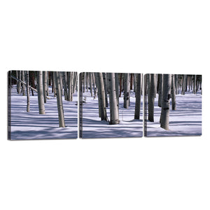 3 Piece Canvas Snow Trees Woods Landscape Wall Art Winter Nature Framed Art Print Forest Picture Painting Modern for Kitchen Office Home Decor Poster Ready to Hang (35"Wx12H")