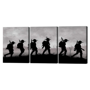 3 Panel Canvas Wall Art Home Wall Decor Black White Patriotic Fighting Warrior Walking on The Mountain Painting Picture Poster Print Artwork for Living Room Stretched By Wooden Frame 12''W x 16''H x 3