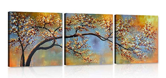 Home Decor Modern Paintings Prints on Canvas 3 Pieces Plum Blossom Tree Pictures Wall Art for Living Room Bedroom Kitchen Office Gallery Wrap Framed Stretched Ready to Hang (60''Wx20''H)