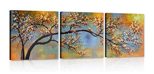 Home Decor Modern Large Canvas Paintings 3 Panels Plum Blossom Pictures Yellow Tree Flower Wall Art Prints Artwork for Living Room Bedroom Gallery Wrap Framed Stretched Ready to Hang (72''Wx24''H)