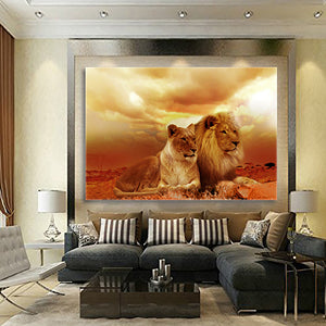 Printed Posters and Prints Animal Lions Paintings Picture Wall Art on Canvas for Living Room Home Decor or Hotel Stretched Ready to Hang Yellow (20 x 24 inches)