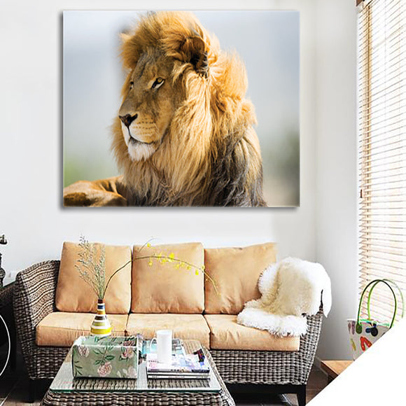 Paintings on Canvas Home Decorations Animal Lion Picture Wall Art for Living Room Posters and Prints Printed Stretched Wooden Framed Green (16 x 20 inches)
