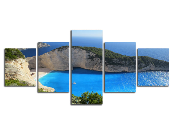Contemporary Blue Ocean Islands Landscape Painting on Canvas Modern Seaview Seascape Giclee Print Artwork Wall Art Poster Seascape Paintings Home Decor Pictures With Wooden Frame (50''Wx24''H)