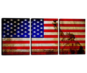 Wall Pictures for Living Room Office Bedroom Decor American Flag Statue of Liberty Canvas Painting 3 Piece Prints and Posters Home Modern Decoration Framed,Ready to Hang 12''W x 16''H x 3