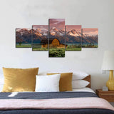 5 Piece Canvas Wall Art for Bedroom Landscape Pictures Rocky Mountain Wood Hut Painting on Canvas Modern Home Decor Stretched and Framed Ready to Hang - 50" W x 24" H