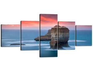5 Pieces Modern Canvas Painting Wall Art The Picture for Home Decoration Rocky Island at Sea Sunset Seascape Landscape Print On Canvas Artwork Ready to Hang - 50''Wx24''H