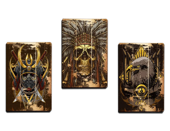 Retro Skull Theme Wall Decor Art Industrial Golden Skull Warrior Framed Canvas Giclee Artwork Wrapped with Wooden Framed 3 Panels Painting for Living Room Decoration - 48''Wx24''H