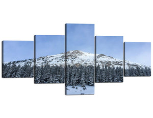 5 Panel Wall Art Snow Mountain Painting The Picture Print On Canvas Landscape Pictures for Home Decor Decoration Gift 5 PCS Stretched by Wooden Frame - 50''Wx24''H