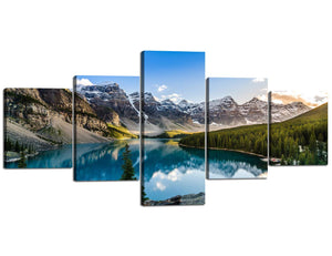 Framed Wall Art Modern 5 Panels Canvas Art Canadian Rocky Mountains Landscape Paintings Iceberg and Lake The Picture Print On Canvas for Office Living Room Home Decoration Best Gift (50''Wx24''H)