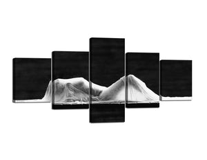 5 Panel Dark Background Wall Art Canvas - Sexy Woman White Cloth Painting Bedroom Living Room Decoration Ready to Hang - 50''Wx24''H