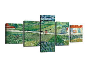 5 Piece Pastoral Scenery Theme Wall Artworks by Van Gogh Painting Canvas - Modern Home Decor Stretched and Framed Ready to Hang - 50''Wx24''H