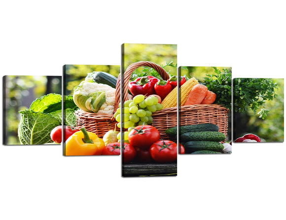 Canvas Art Home Living Room Decoration Kitchen Wall Decor Framed Ready to Hang Prints 5 Panels Healthy Green Vegetables Canvas Painting Frame,Ready to Hang (50''Wx24''H)