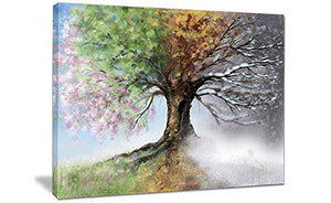 4 Season Tree Pictures Painting on Canvas Wall Art Modern Landscape Abstract Gallery-Wrapped Print Canvas Art Home Decor Stretched and Framed Ready to Hang for Living Room(24''W x 18''H)