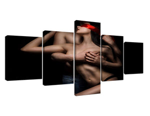 Modern Posters and Prints Artwork Large Hot Sexy Women Topless Art Flirting 5 piece Photo Wall art Picture on Canvas for Living Room Home Decor Framed Ready to Hang (70''W x 40''H)