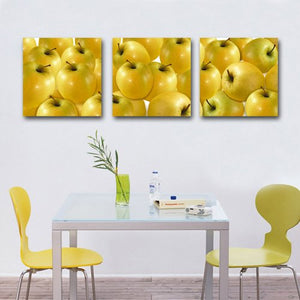 Morden Canvas Yellow Apple Painting 3 panel canvas art, HD Prints Pictures Giclee Artwork Wall Art for Kitchen Dinning Room Home Decor Wooden Framed Stretched Ready to Hang